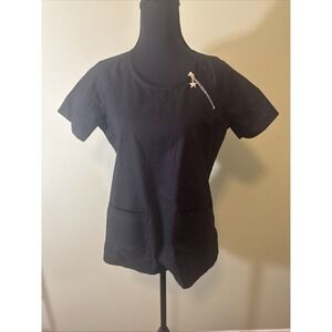 Koi Scrub Top Women's Black 142-002 Sienna Uniform Star Zipper Rainbow Extra Sm